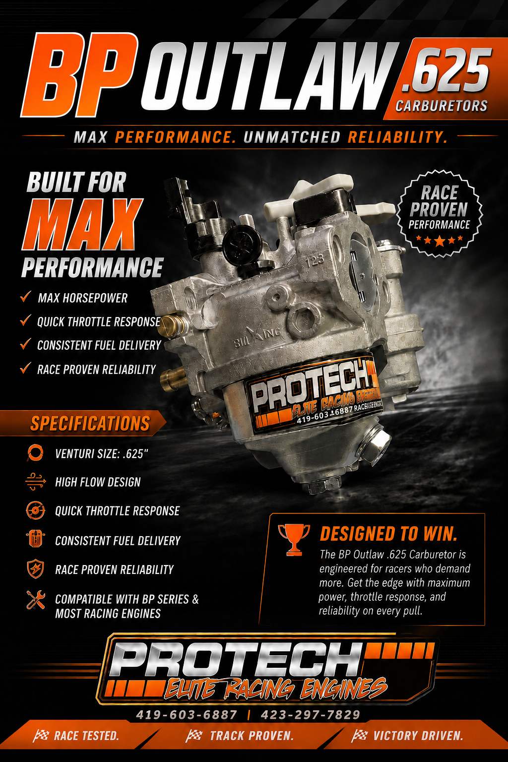 Protech Outlaw 625 carb carburetors Protech elite racing engines
